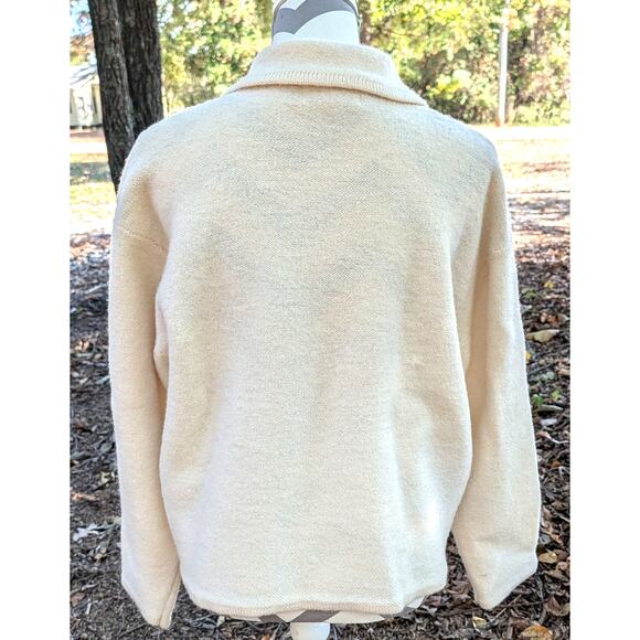 Rosanna 100% Wool Cream Double Breasted Button Cardigan Sweater Large Preppy - Picture 2 of 8